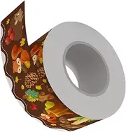 CAXUSD 1 Roll Autumn Theme Pattern Bulletin Board Border Stickers Wavy Design Self Adhesive Fall Decor Cute Mushrooms Squirrels for Classroom Seasonal Decorations