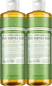 Dr. Bronner's - Pure Castile Liquid Soap 2 Pack - Organic Oils - Gentle Skin Care - Green Tea Scent - (2x473ml)