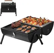 [WILLBBQ] Adjustable Portable Charcoal Grills Hibachi Lamb Skewers Camping Barbecue Grill Multi-functional Metal Small BBQ Smoker for Garden Backyard Party Picnic Travel Outdoor(Black)