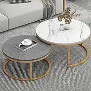 2 Sets of Nesting Tables, Round Marble Tops Coffee Table, Modern Accent Side End Table for Living Room Home Office,B-80cm+60cm