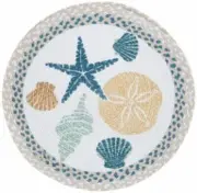 Set of 2 Same Kitchen Round Braided Cotton Placemats (15") SEALIFE,SEASHELLS