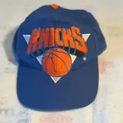 Vintage New York Knicks Big Logo Hat Snapback NBA Basketball Blue Wool Blend Cap