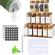 15pcs Glass Spice Jars with Labels 4oz Squar Spice Containers with Lids Seasoning Storage Bottles Collapsible Funnel Spice Organizer