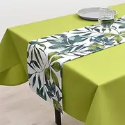 Style Decor W2700820 Laminated Table Runner, Waterproof, Nordic Table Center, 70.9 inches (180 cm), Wipable, Green, Botanical, Leaf Pattern