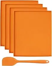 4PCS Silicone Dehydrator Sheets with Edge Non-stick Dehydrator Mats Reusable Dehydrator Trays with Silicone Scraper for Fruit Leather Liquid Meat Vegetables Herbs (Orange)