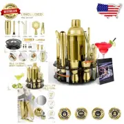 22-Piece Elegant Gold Bartender Kit with Rotating Stand - Mixology Masterclass