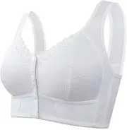 [Generic] Front Closure Breathable Bra for Seniors, Bras Comfort Cotton Solid Lace Wireless Push up Full Cup for Women