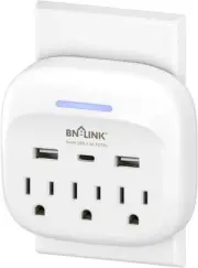 BN-LINK Multi Plug Outlet Extender with 3 Outlets and 3 USB Ports, 3 AC White