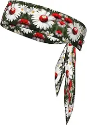 Flower and White Daisy Sports Strap Double-Sided Headscarf Men's Bow Tie Sports Headscarf Running Yoga Exercise Headband