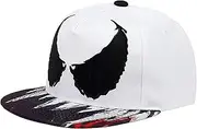 Zzple Baseball Caps - Venom Printing Snapback Cap Fashion Outdoor Hip Hop Baseball Caps Cotton Flat Hat Adjustable Sun Visor Hats (Color : White, Size : OneSize)