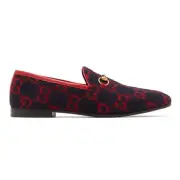 Gucci New Jordaan Wool Blue Red GG Logo Horsebit Loafer Mule Slipper Flat 38