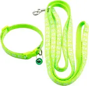 Small Dog Puppy Pet Cat Kitten Lead Pawprint Design Lightweight Nylon Metal Clip Leash Fluorescent Bright Green