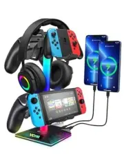 RGB Gaming Headphones Stand with 2 USB and 1 Type-C Ports, Headset Stand with