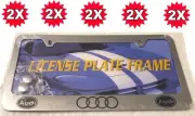 2x STAINLESS STEEL METAL LICENSE PLATE FRAME TAG COVER AUDI Screw Caps CHROME
