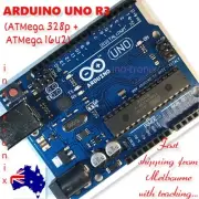 Arduino UNO R3 compatible board with ATMEL ATMega 328P & Mega 16U2, USB cables.