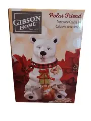 NIB POLAR BEAR COOKIE JAR GIBSON HOME POLAR FRIEND 9" CHRISTMAS HOLIDAY CERAMIC