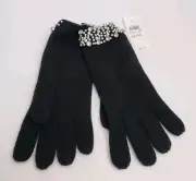 Ann Taylor Women's Black Knit Gloves Pearlized Crystal Embellished One-Size