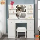 Vanity Makeup Dressing Table Set with LED Lighted Mirror Stool 5 Drawers Bedroom