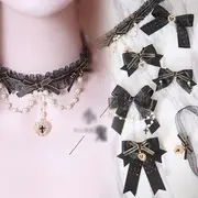 Bow and Cross Pendant Choker / Hair Clip / Brooch / Earrings 8 - Cross - One Size