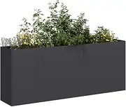 Stylish Black Planter Box 200x40x80 cm Cold-Rolled Steel Open Bottom Durable