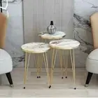 Round Nesting Coffee Table Decorative Gold Metal Leg Modern Furniture Set 3 Pcs