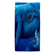 Underwater Art Big Blue Whale and Mermaid Microfiber Beach Towel