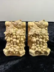 Pair Vintage Grapes, Leaves, Vines BOOKENDS from 1998: Heavy Resin - NEW in Wrap