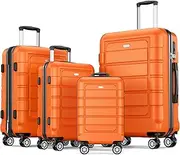 [SHOWKOO] Luggage Sets Expandable PC+ABS Durable Suitcase Double Wheels TSA Approved Lock 4pcs, Family Set-Orange