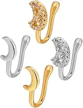 WRITWAA Faux Nose Rings for Women Nose Ring Studs Fake Nose Pin Non Pierced Nose Cuff Moon Nose Ring for Women Faux Nose Studs Fake Nose Hoop Moon Nose Studs Faux Nose Hoops Alloy