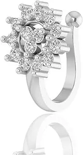 [VAMA] FASHIONS Silver Plated White Crystal Stone Without Piercing Clip on Nosepin Pressing Type Nose ring for Women & Girls, 1.2cm or 12mm, Metal, No Gemstone