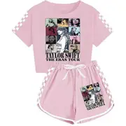 Taylor Swift The Eras Tour Summer T-Shirt Tops Shorts Set Kids Girls PJs Loungewear Tracksuit Outfits Pink 13-14 Years