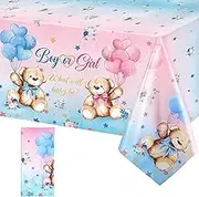 Capoda 1 Pc Bear Baby Shower Tablecloths Gender Reveal Table Covers Rectangle Plastic Bear Table Cloths for Baby Shower Gender Reveal Party Decorations