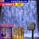 3M*2M Solar Power Curtain Light Fairy String Xmas Party Garden Outdoor Home Deco