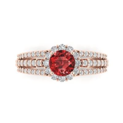 1.76Ct Round Cut Natural Garnet Gold Halo Engagement Promise Statement Ring