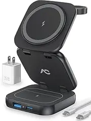 5-in-1 Wireless Charger for Magsafe, AC ISLAND Travel Charging Station for Apple, 15W Snap Magnetic Multi Charging Stand Pad Dock for iPhone 16/15/14/13 Apple Watch AirPods 2/3 (with 35W GaN Adapter)