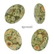 4 Natural Rhyolite Flat Oval Pendant Beads 18x25mm #85472