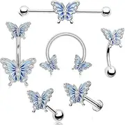 [IrbingNii] 14G Stainless Steel Belly Button Rings Navel Rings Blue Nose Rings Earrings Lip Rings Tongue Rings CZ Curved Barbell Piercing Belly Rings for Women 6PCS, Large, Stainless Steel, agate