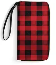 [BFGWK] Large Wallet Novelty Red Black Buffalo Check Plaid Pattern Printing Long Wallet With Zipper Leather Wallet Suitable For Both Men And Women, style, 19.7x10.5cm