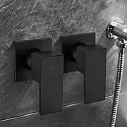 Simplus Square Shower Mixer Taps Wall Mounted Hot Cold Bath Shower Faucet Twin Showerhead Tap Watermark Solid Brass(Matte Black)