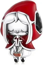 [LES FOLIES DI PAOLA GRIECO] Little Red Riding Hood Grandma Wolf Fairy Tale 925 Silver Charm Fits Pandora Sterling Silver Cubic Zirconia, Sterling Silver, Cubic Zirconia