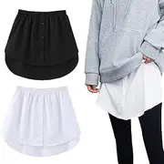 [ZPLxi] Women's Elegant Shirt Extender, Black & White Plus Size Half Slips Button Mini Skirt, All-Match Shirt Extenders, Adjustable Layering top Lower Sweep Skirt