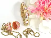 egg Charm Rose Pink Rose Necklace Gift for her Birthday Faberge 24k GOLD Fabergé