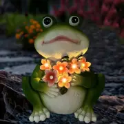 Solar Frog Garden Decor - Resin Frog Statues for Outside, Patio, Yard, Lawn, Gar