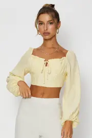 Check Crop Top Long Sleeve - Size 14, Women's Semi Crop