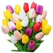 28pcs Multicolor Flowers Artificial Tulip Stems Real Feel PU Tulips for Easter