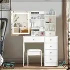 Dressing Table W/ Padded Stool & LED Lighted Mirror Makeup Desk Vanity Table Set
