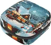 Sanitary Napkin Storage Bag,Period Bag,Pad Bag,Santa Claus Snowman Reindeer,Period Pouch