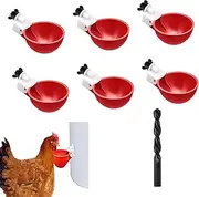 YQkangzhu 6Pcs Automatic Chicken Waterer Cups, Auto Filling Chicken Waterer Feeder, Poultry Water Bowl Kit, 1 Drill, Watering Drinker System for Chicks, Turkeys, Ducks, Quails, Pigeons, Birds, Geese