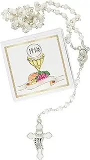 MaMeMi Communion Rosary White with Clasp in Storage Box