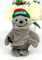 Vintage Coca-Cola Holiday Seal In Ski Cap Plush Bean Bag Stuffed Animal 1998